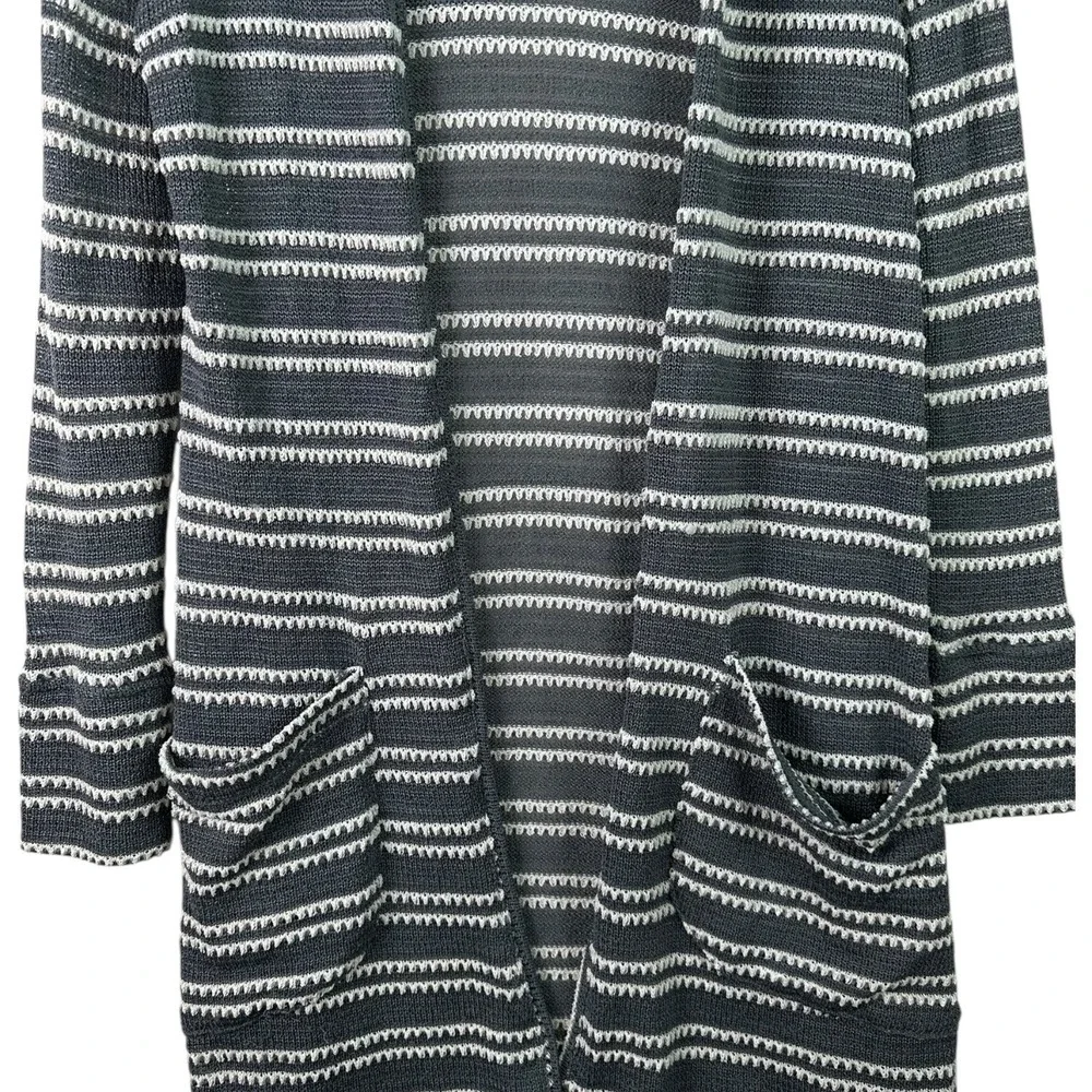🌸3/$15🌸 FULL TILT Gray White Stripe Knit Hooded Long Duster Cardigan Open Front